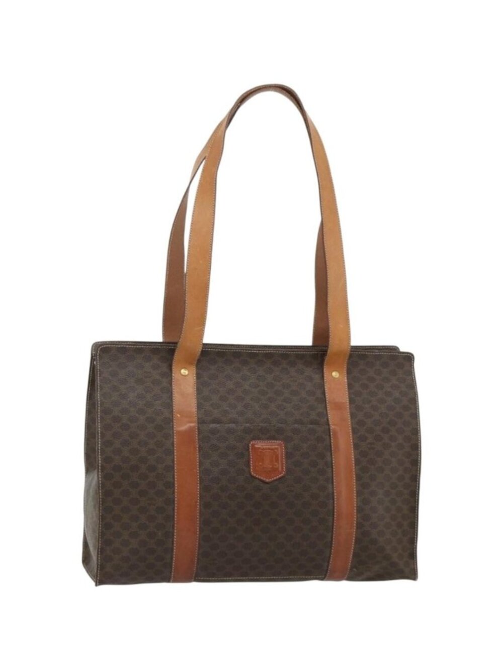 CELINE Macadam Canvas Tote Bag PVC Leather Brown Gold